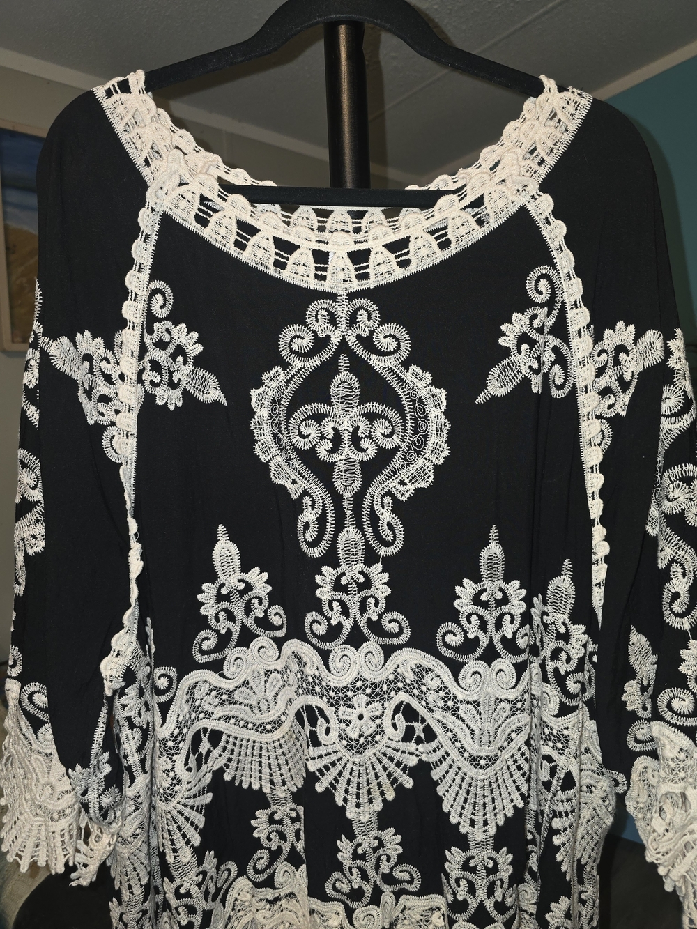 Black Tunic with Cream Lace Embroidery - Women - Picture 5 of 14